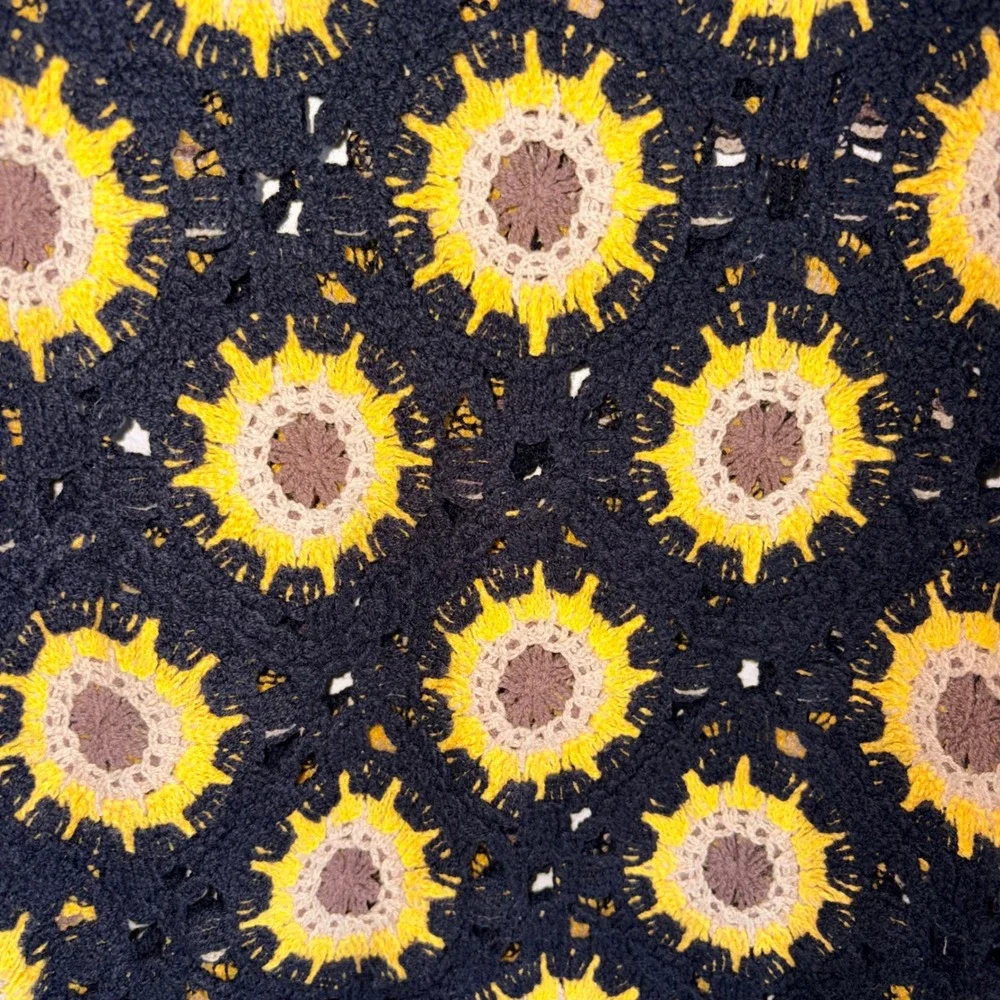 India Boutique Crochet Sunflower Midi Dress small Black Boho Festival Knit - Picture 3 of 9